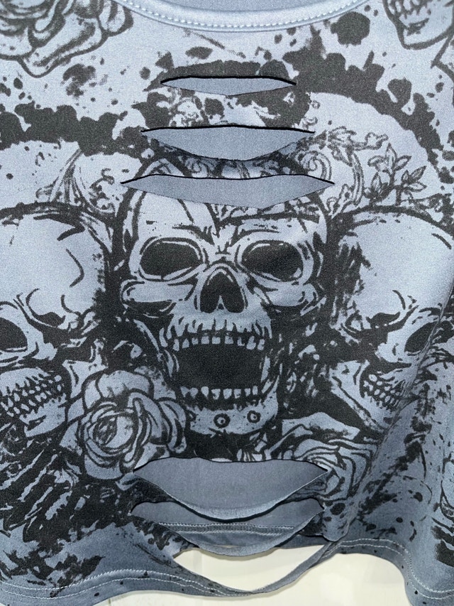 Sexy ripped skull print crop top blue large