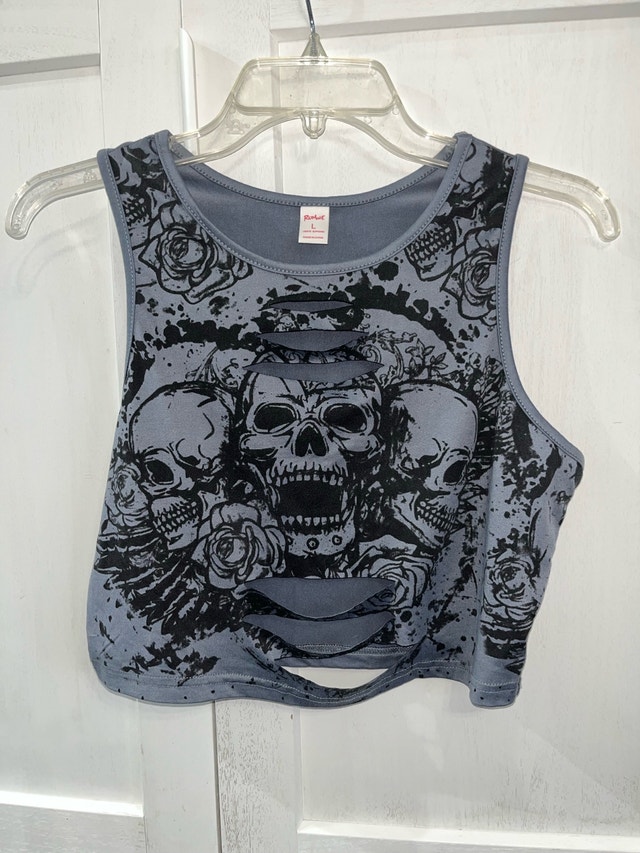 Sexy ripped skull print crop top blue large - photo 2