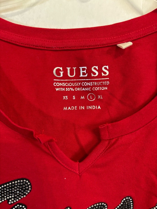 Red GUESS T-shirt Top Size Large - photo 3