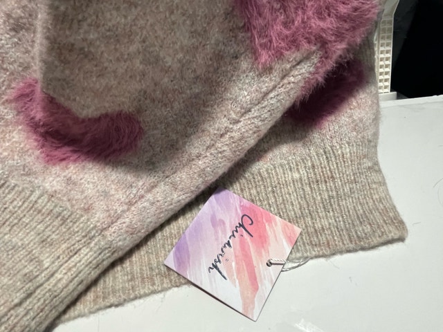 Chichwish Soft Fuzzy Knit Sweater - Beige/Pink Hearts - photo 2