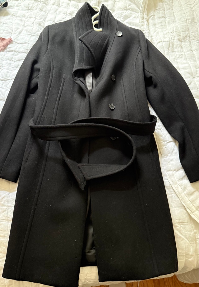 Babaton Wool Coat with Detachable Belt - Medium, Black