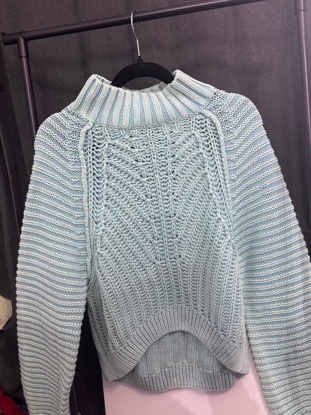 Free People Mint Cable Knit Turtleneck Sweater
