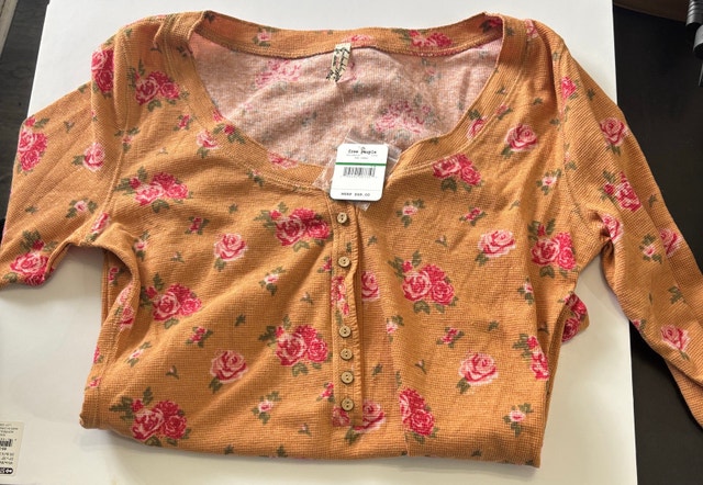 Free People Long Sleeve Floral Snap Bodysuit - Small
