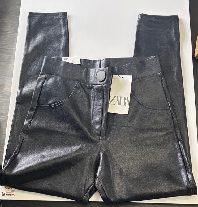 Zara Charcoal High Rise Faux Leather Leggings - Size Large