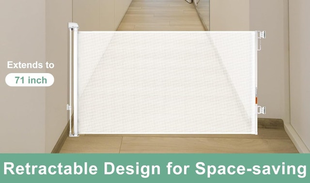 Gemdom White Retractable Baby Pet Gate 33x71"