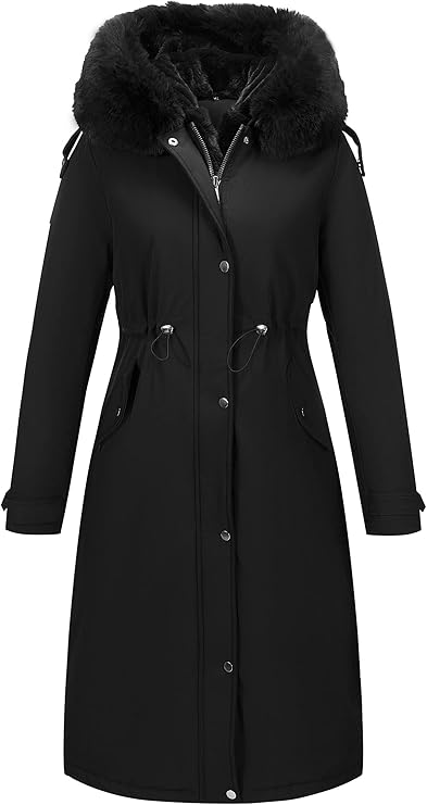 NEW Women Medium Puffer Coat Parka Long Fur Collar Hooded Winter
