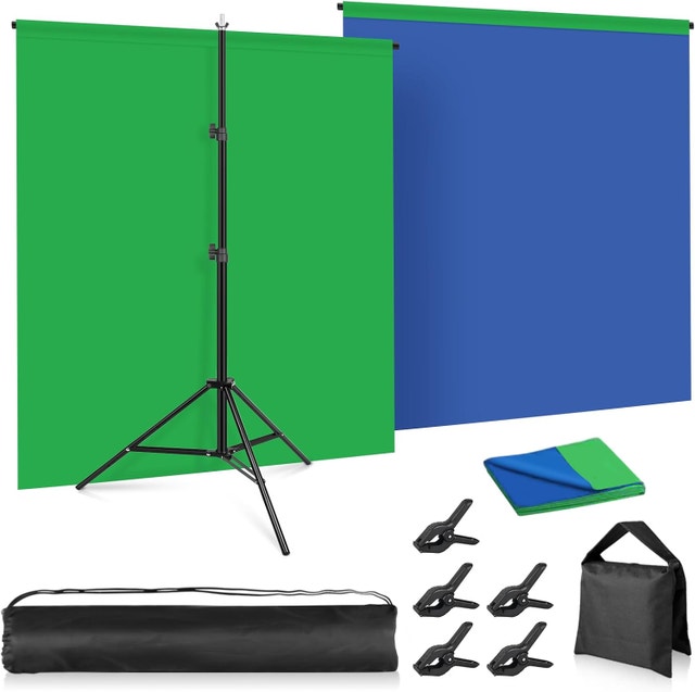 NEW Foccalli 2-in-1 Green & Blue Backdrop Screen w Stand 6.5x5