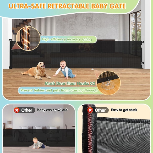 NEW 35x158" Black Retractable Baby Gate - photo 2