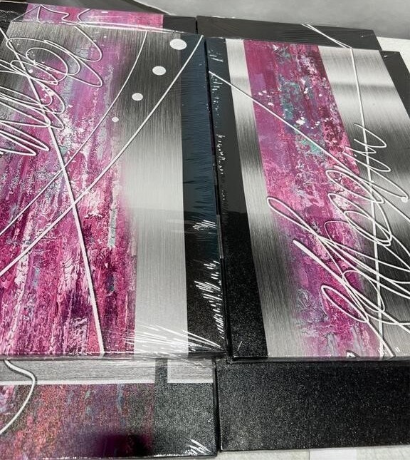 Large 4 Piece Abstract Wall Art - Black/Grey/Purple Canvas - photo 4