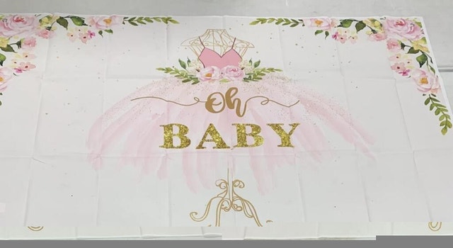 NEW 5x3ft Ballet Girl Oh Baby Shower Backdrop Polyester Pink - photo 2