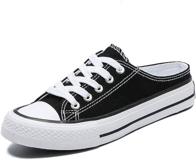 Women's B&W Canvas Low Top Sneakers - Size 9.5