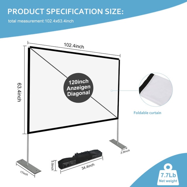 NEW Projector Screen w Stand 120" 16:9 HD 4K Outdoor Indoor Home - photo 2