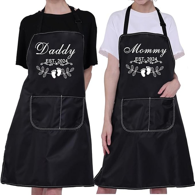 NEW Mommy and Daddy Est 2024 Aprons New Parents Gifts