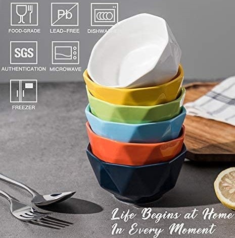 SWEEJAR Porcelain Bowls Geometric Design 6 Pack