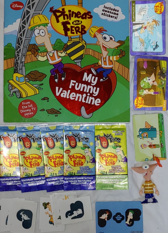Phineas and Ferb Valentine Book, Tattoos, Cards & Toy