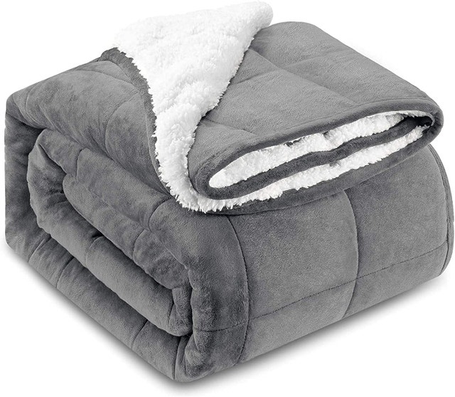 NEW Zonli 60x80" 15lbs Grey Sherpa Fleece Weighted Blanket