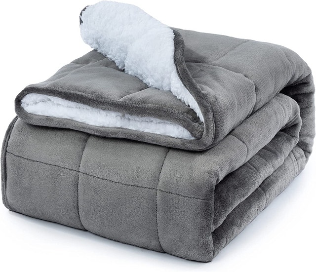 NEW HB Grey & White Sherpa 48x72" Weighted Blanket (12lbs)