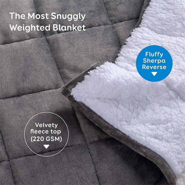 NEW HB Grey & White Sherpa 48x72" Weighted Blanket (12lbs) - photo 3