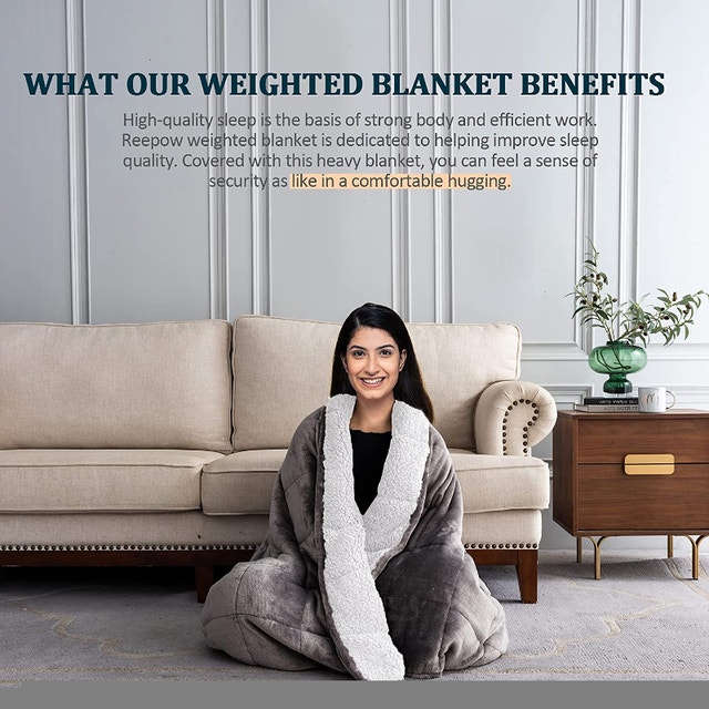 NEW HB Grey & White Sherpa 48x72" Weighted Blanket (12lbs) - photo 4