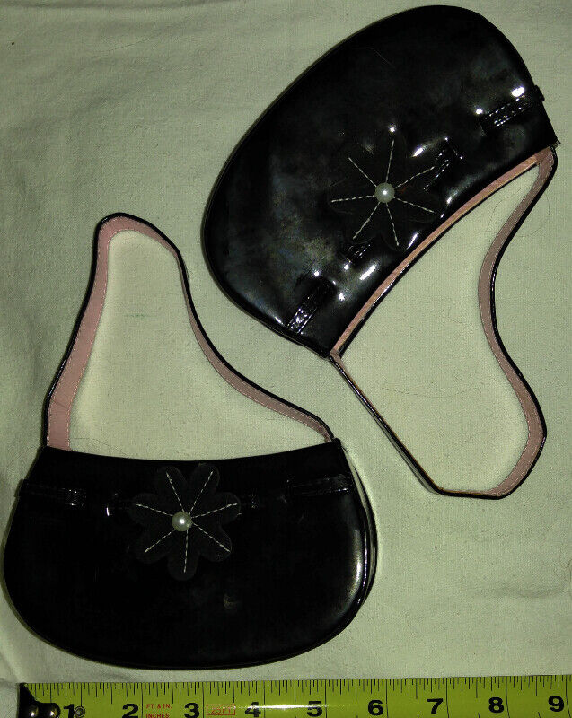 Qty 2 x Evening Black Purse / Bag with Pearl and Pink Interior