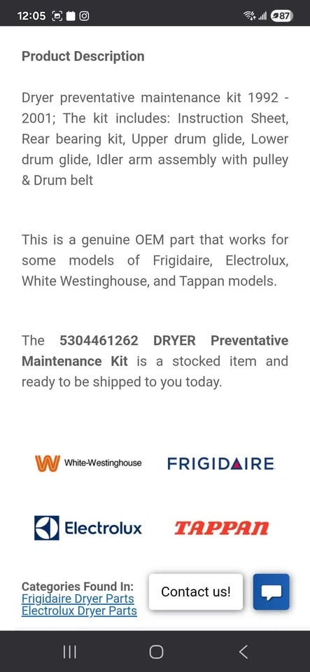 Frigidaire Dryer Maintenance Kit - Brand New - photo 5