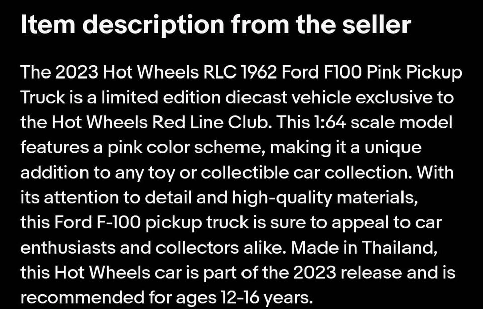 2023 Hot Wheels RLC 1962 Ford F100 Pink Pickup Truck - photo 5