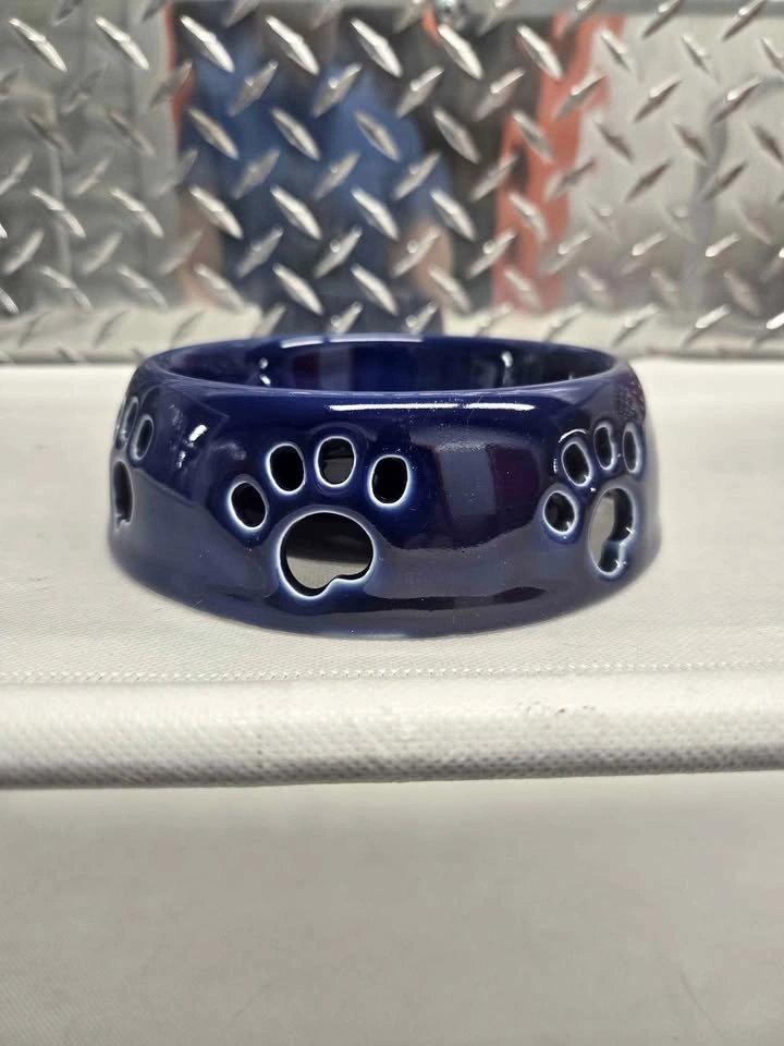 Blue Paw Print Ceramic Pet Bowl 5 inch