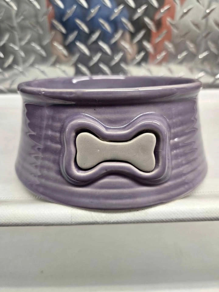 Purple Ceramic Pet Bowl w Bone Design