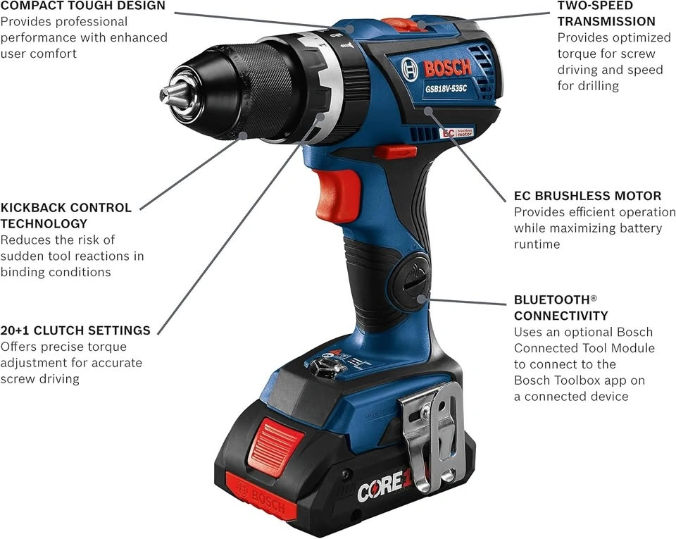 Bosch 18V Hammer Drill/Driver - Brushless Compact Tough - photo 2