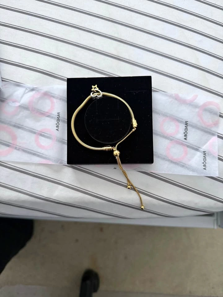Pandora Snake Chain Slider Bracelet + Celestial Heart Charm