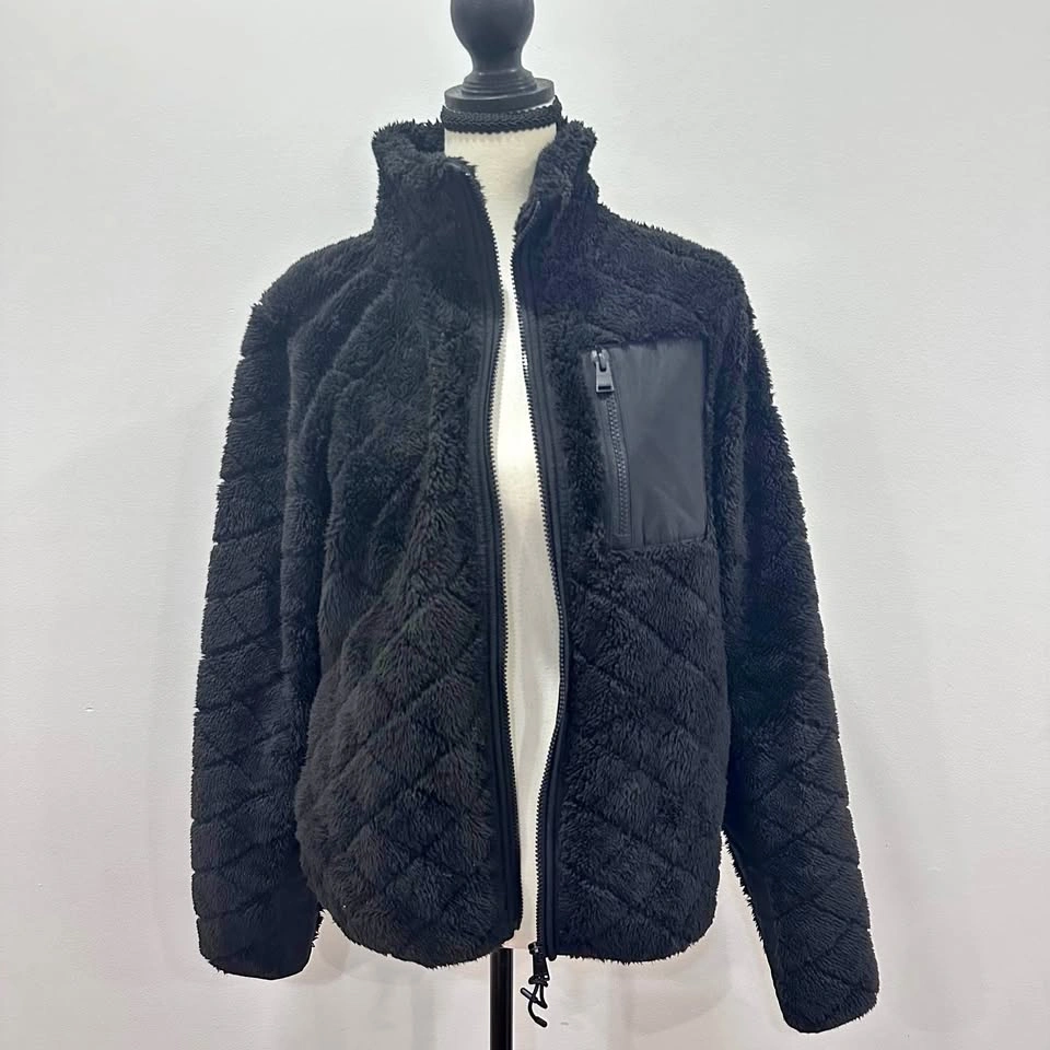 EUC Calvin Klein Black Plush Sherpa Zip-Up Jacket - Women's Medi