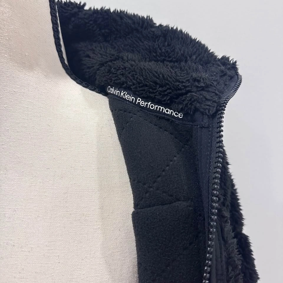 EUC Calvin Klein Black Plush Sherpa Zip-Up Jacket - Women's Medi - photo 4