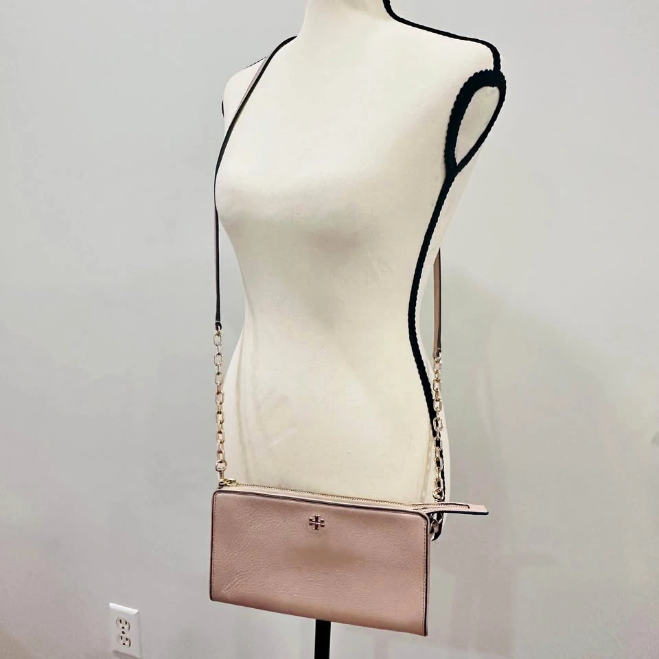 Tory Burch Blush Pink Leather Crossbody Bag Gold Hardware EUC