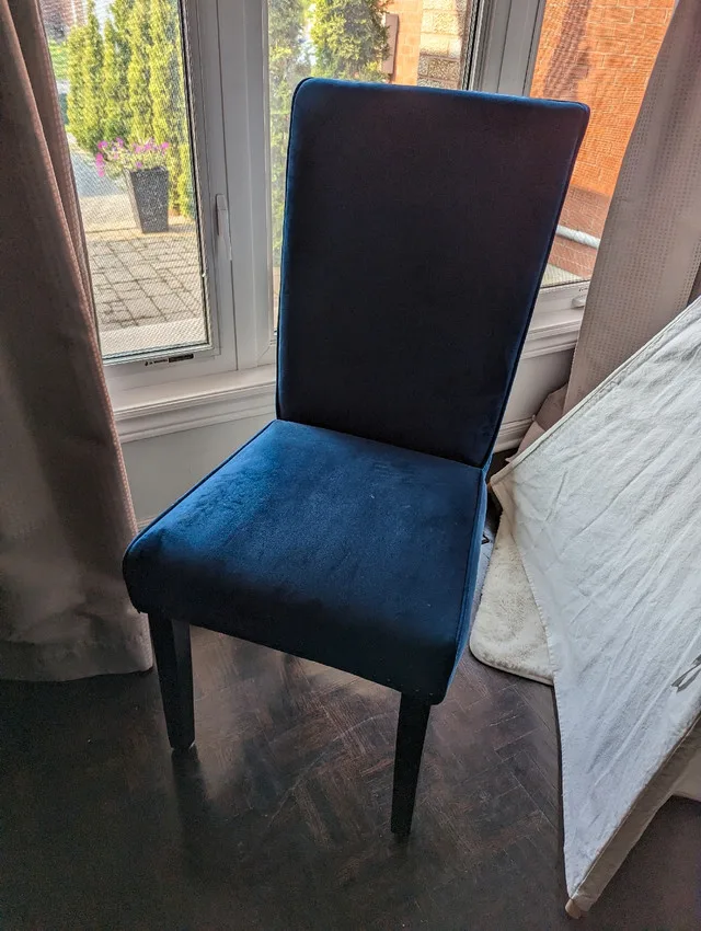 2 BLUE FABRIC WOODEN TUFFED MATCHING CHAIRS image indicator(4)