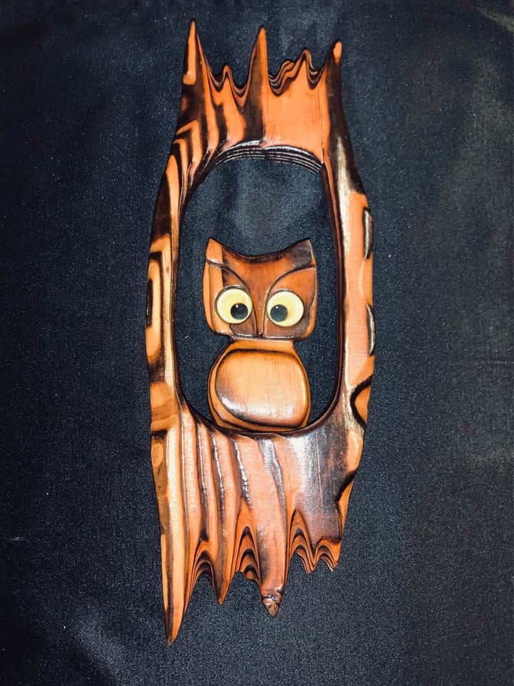Vintage 1960’s Wood Owl Wall Art Decor - photo 2