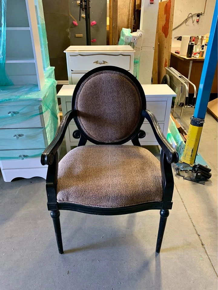 Black Wood Frame Leopard Print Vintage Accent Chair