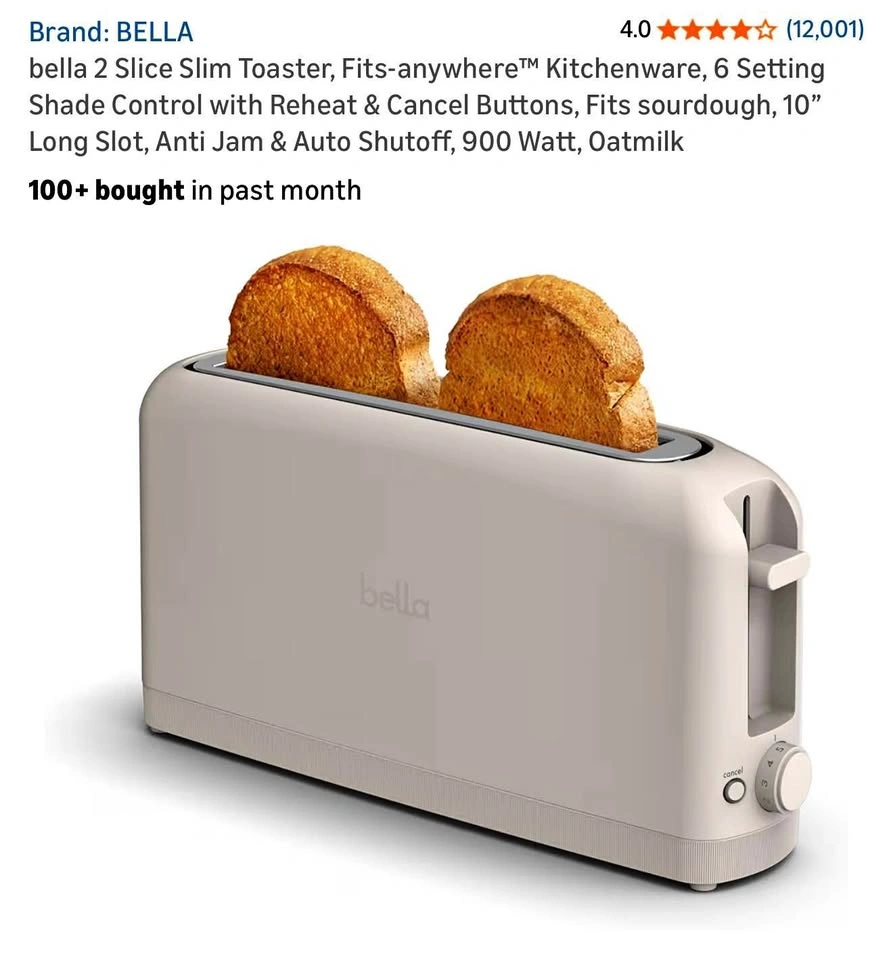 Bella Slim 2-Slice Toaster – Oat Colour – Brand New