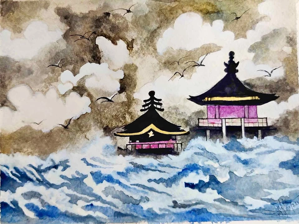 Silent Waves Watercolour Painting