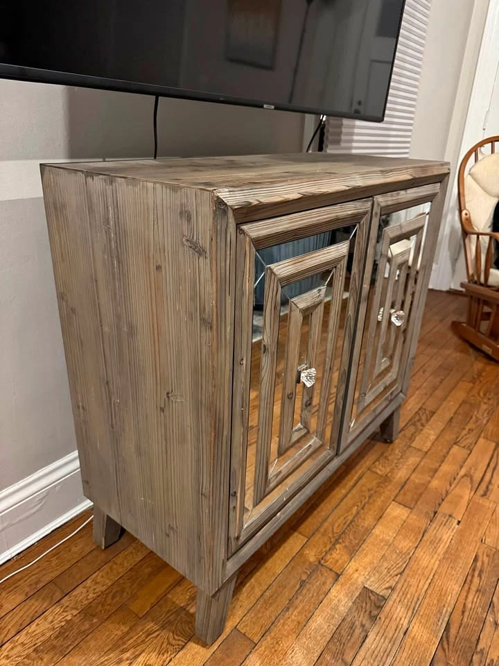 Modern Wood TV Stand / Media Console w/ Mirrored Doors