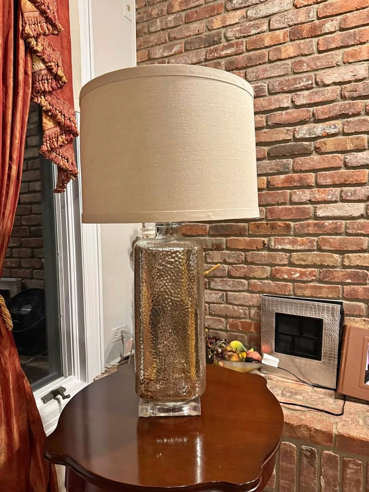 Modern Glass Table Lamp with Fabric Shade