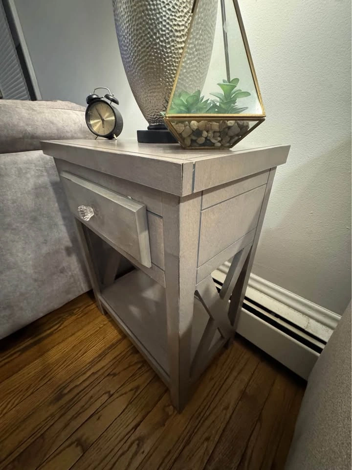 Gray Wood End Table with Drawer + Shelf - photo 2