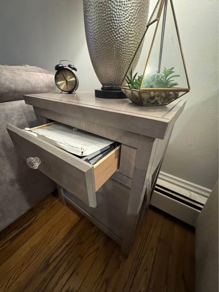 Gray Wood End Table with Drawer + Shelf - photo 3
