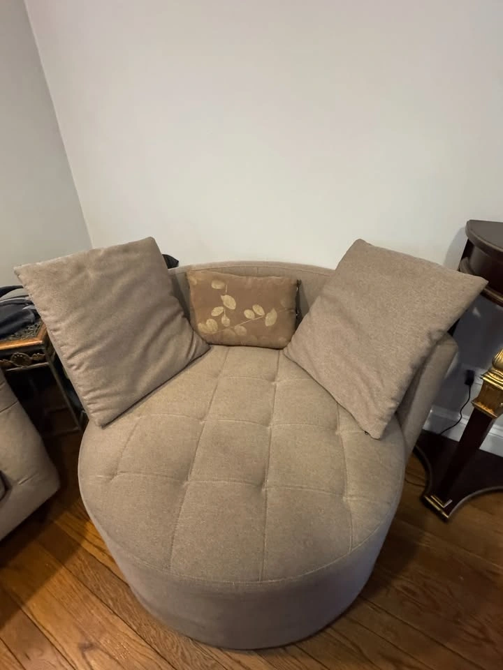 Taupe Sofa Couch with Round Lounge Loveseat Chair - photo 2