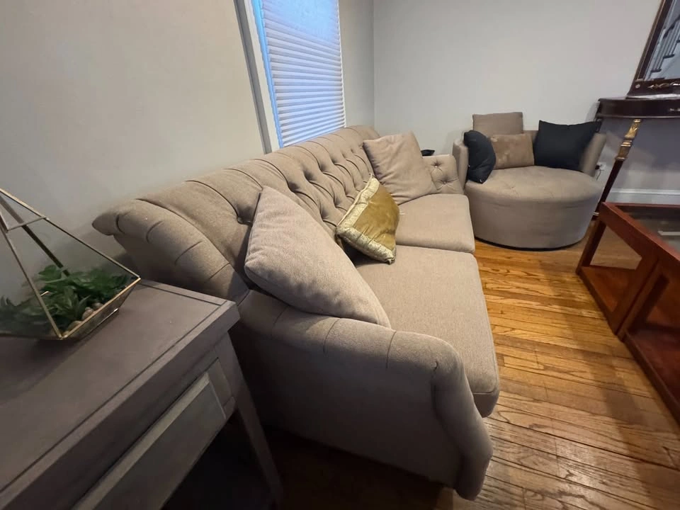 Taupe Sofa Couch with Round Lounge Loveseat Chair - photo 3