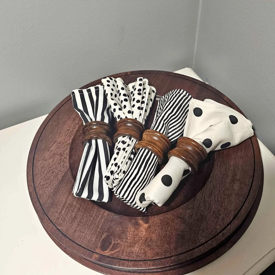Wood Plates Set with Cloth Napkins & Napkin Rings
