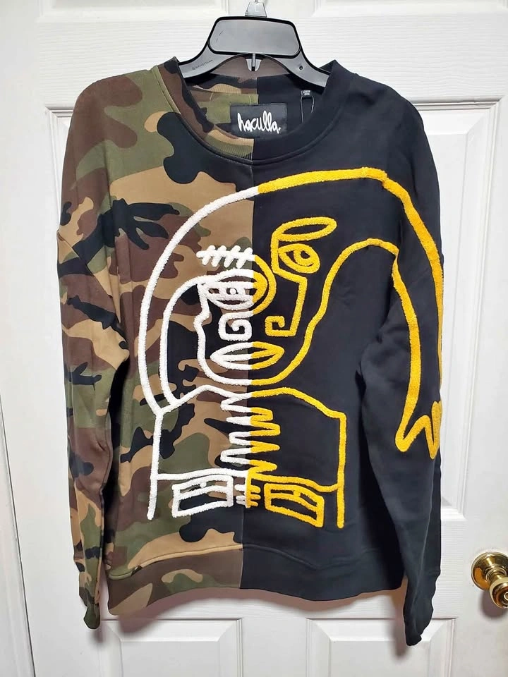 Haculla Dizzy Drop Shoulder Crew Sweatshirt - Jungle Camo/Black