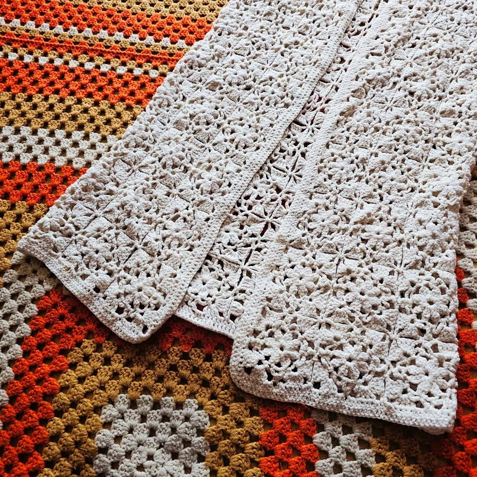 Vintage Crochet Handmade Longline Vest Cream Boho Open Knit - photo 4