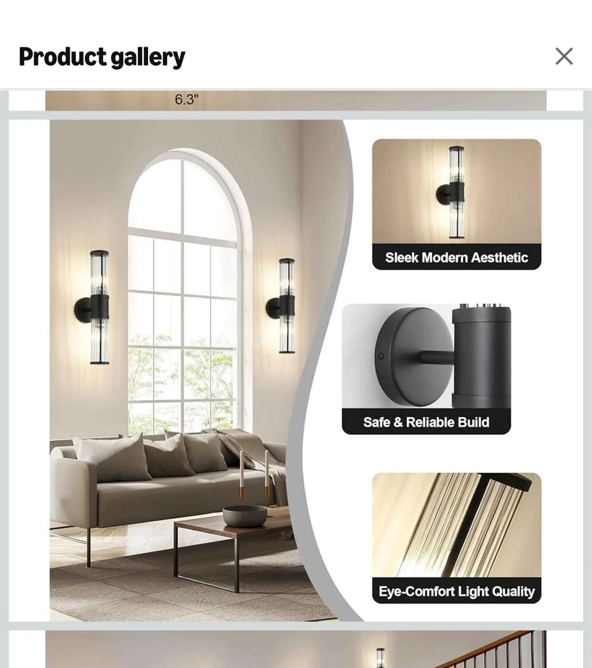 Modern Black Glass Rod Bathroom Sconce Light Fixture - photo 4