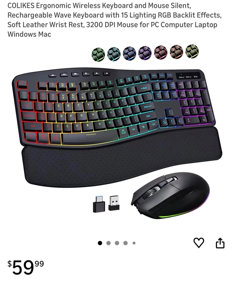 (New)Ergonomic Rechargeable Wireless Keyboard and Mouse Combo