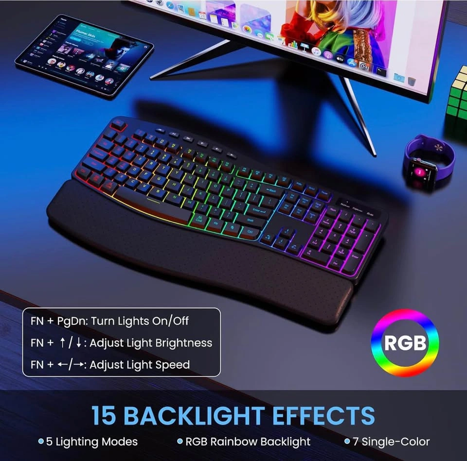 (New)Ergonomic Rechargeable Wireless Keyboard and Mouse Combo - photo 2